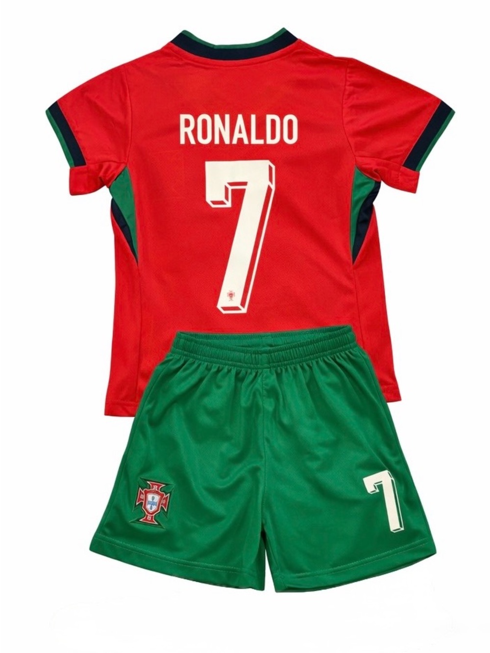 Ronaldo Portugal use soccer jersey kit, two piece jersey and shorts